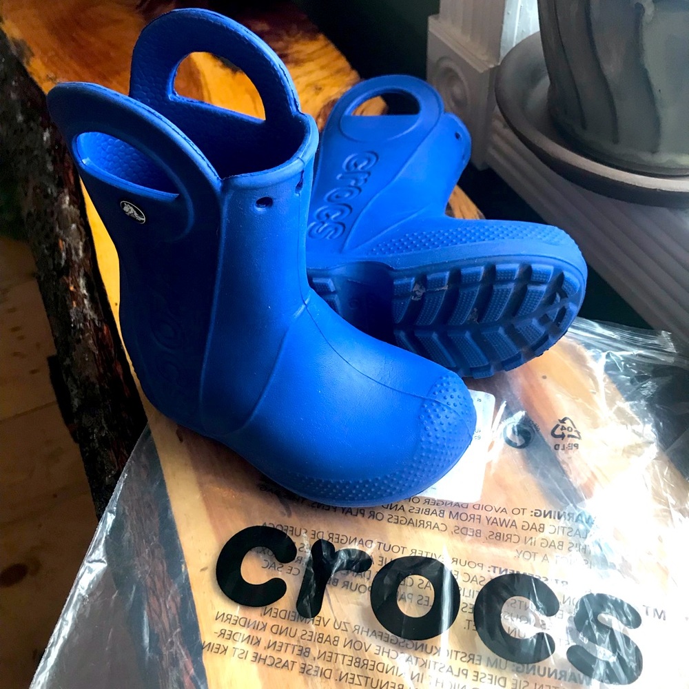 Blue Croc gender neutral mud/rain boots. Awesome for adventures of all kinds!